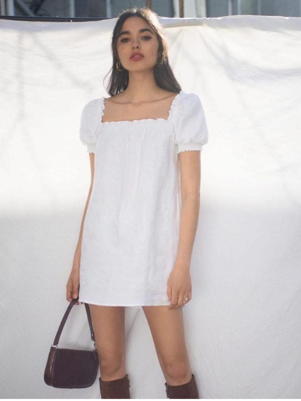 Reformation Carsen Linen Cream Mini Dress Size Large